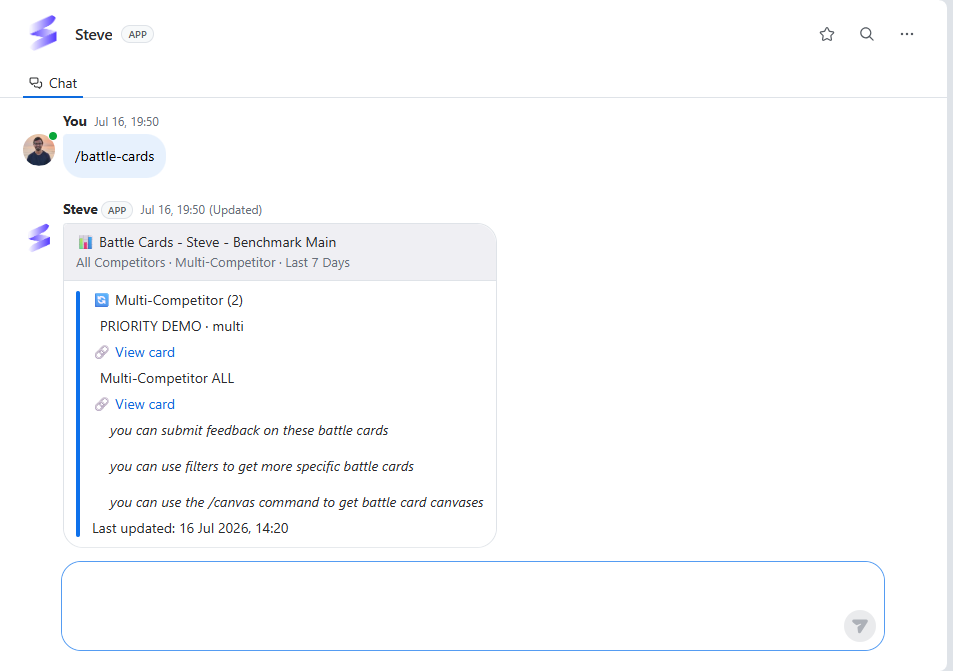 Battle cards grouped by type in Zoom Team Chat with View card links